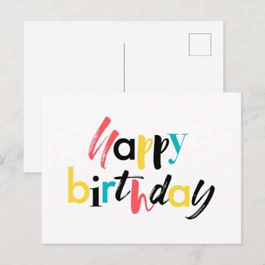 Modern, vrolijk ontwerp van "Happy Birthday" Briefkaart (Voorkant / Achterkant)