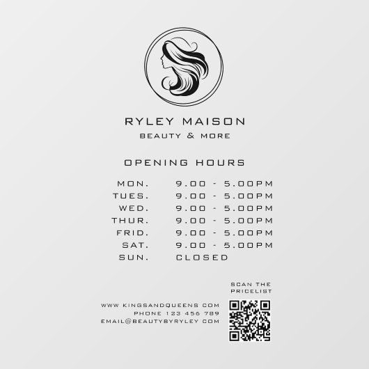 Modern, Vrouw Cirkel Logo, Openingstijden & QR Cod Raamsticker (Vel)