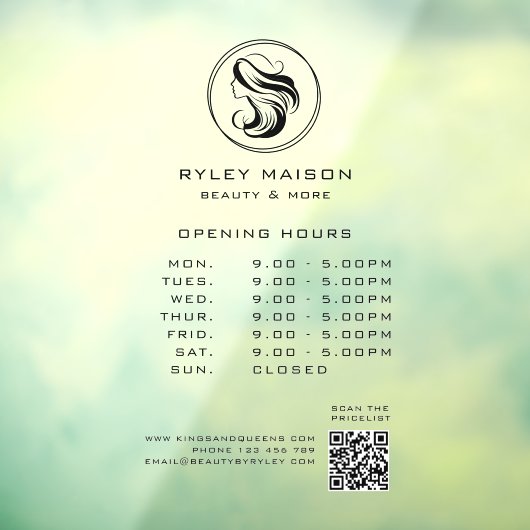 Modern, Vrouw Cirkel Logo, Openingstijden & QR Cod Raamsticker (Vel 3)