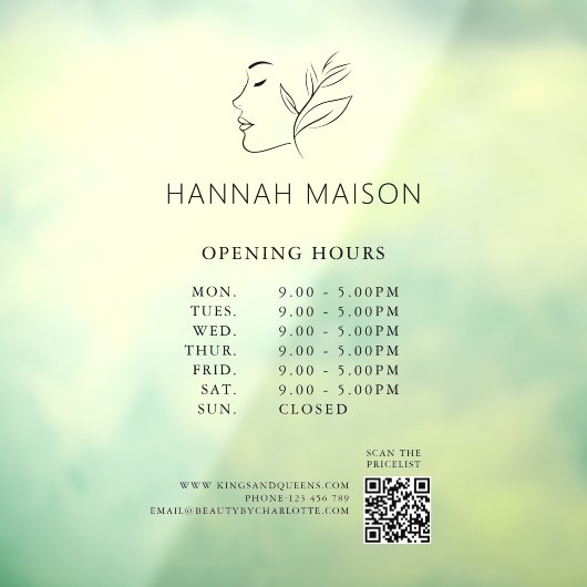 Modern, Vrouw Logo, Openingstijden & QR Code Raamsticker (Vel 3)