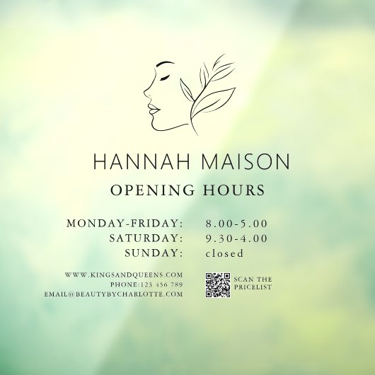 Modern, Vrouw Logo, Openingstijden & QR Code Raamsticker (Vel 3)