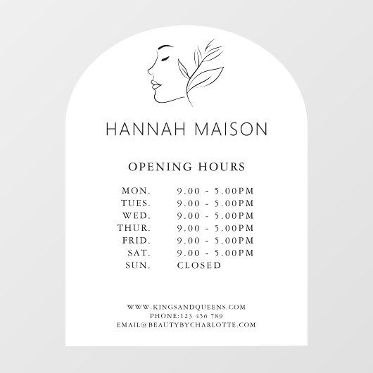 Modern, Vrouw Logo, Openingstijden Raamsticker (Vel)