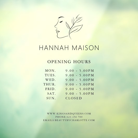 Modern, Vrouw Logo, Openingstijden Raamsticker (Vel 3)