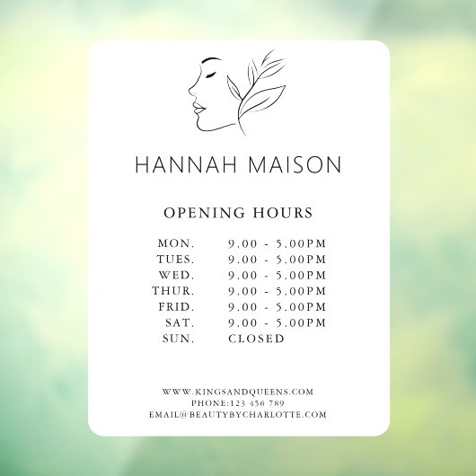 Modern, Vrouw Logo, Openingstijden Raamsticker (Vel 3)