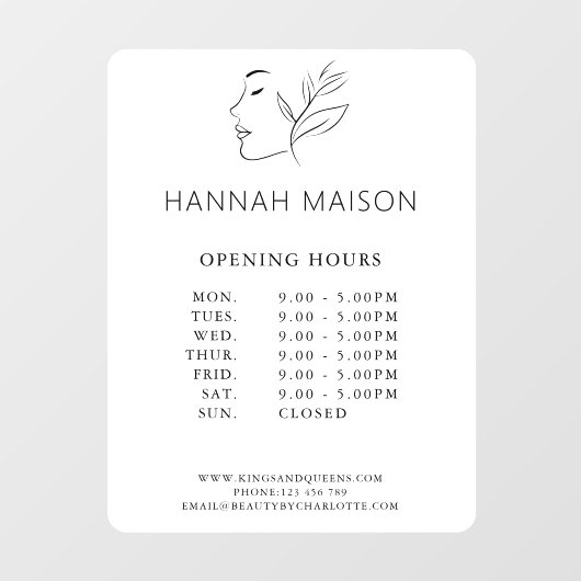 Modern, Vrouw Logo, Openingstijden Raamsticker (Vel)