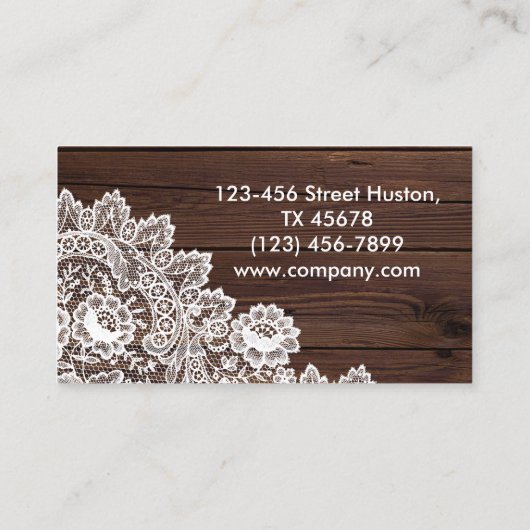 Modern Vrouwelijk Meisje Rustiek Wit Kant Woodgrai Visitekaartje (Achterkant)