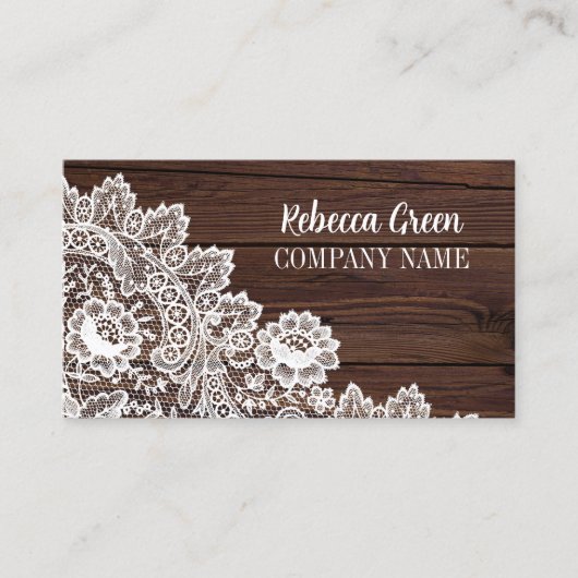 Modern Vrouwelijk Meisje Rustiek Wit Kant Woodgrai Visitekaartje (Voorkant)