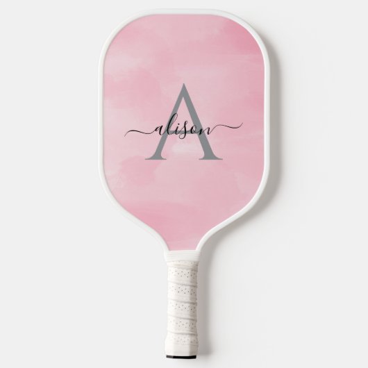 Modern vrouwelijk roze Waterverf monogram Pickleball Paddle (Achterkant)
