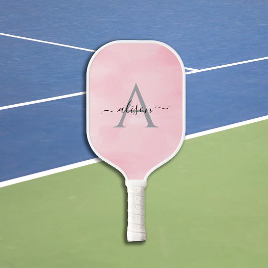 Modern vrouwelijk roze Waterverf monogram Pickleball Paddle