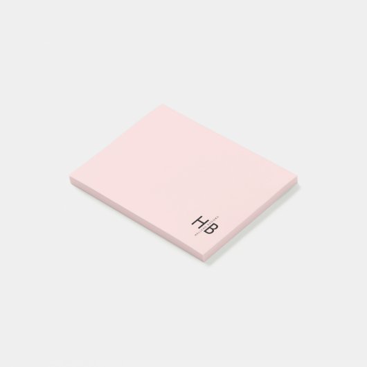 Modern Vrouwelijk Roze & Zwart Initiaal Monogram Post-it® Notes (Schuin)