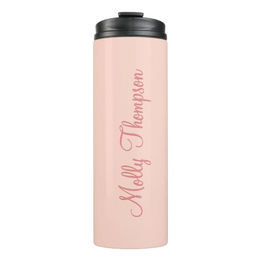 Modern Vrouwelijk Zacht Roze Script Custom Name Thermosbeker (Voorkant)