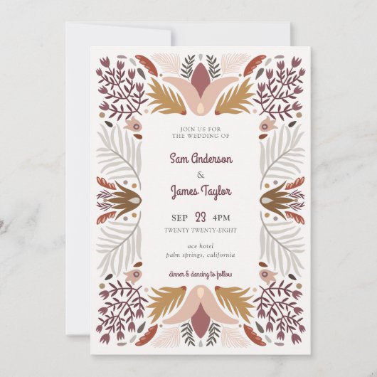 Modern Warm Geometric Botanical Boho Lijst Wedding Kaart (Voorkant)