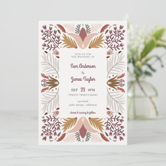 Modern Warm Geometric Botanical Boho Lijst Wedding Kaart (Staand voorkant)