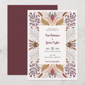 Modern Warm Geometric Botanical Boho Lijst Wedding Kaart (Voorkant / Achterkant)