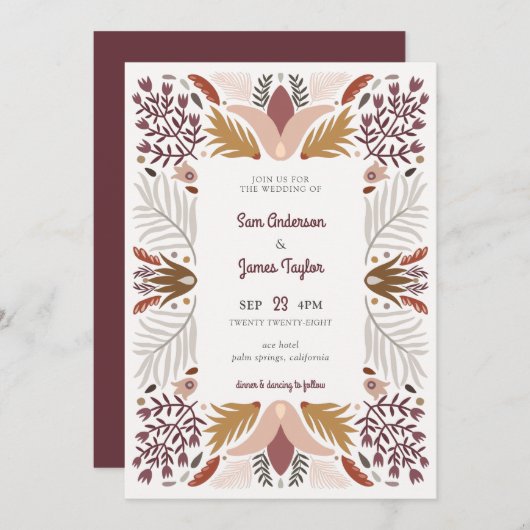 Modern Warm Geometric Botanical Boho Lijst Wedding Kaart (Voorkant / Achterkant)