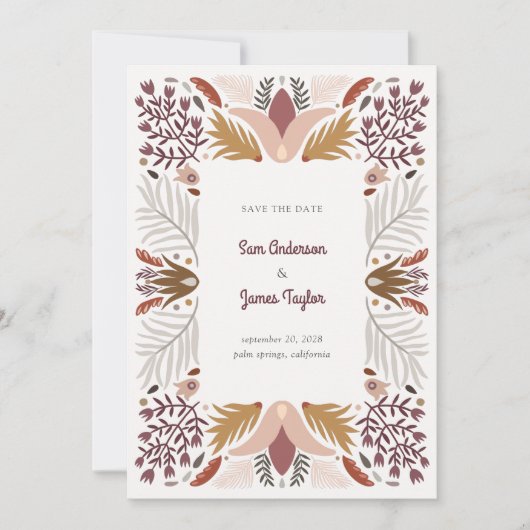 Modern Warm Geometric Botanical Floral Boho Lijst Save The Date (Voorkant)