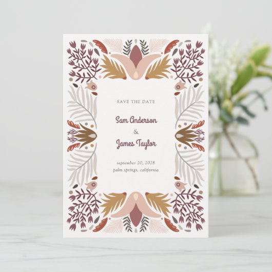Modern Warm Geometric Botanical Floral Boho Lijst Save The Date (Staand voorkant)