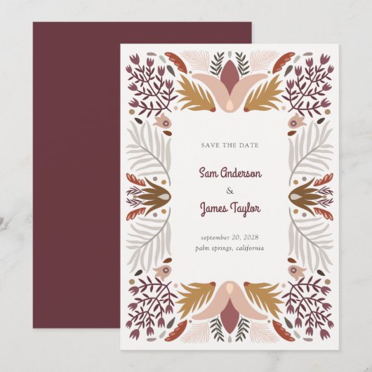 Modern Warm Geometric Botanical Floral Boho Lijst Save The Date (Voorkant / Achterkant)