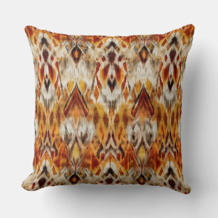 Modern Warm Neutrals Brown Oranje Ikat Tribal Kussen