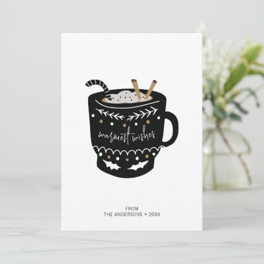 Modern Warmest Wishes Hot Coca Feestdagenkaart (Staand voorkant)