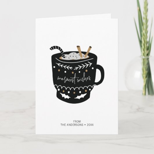 Modern Warmest Wishes Hot Cocaca Holiday Card Feestdagen Kaart (Voorkant)