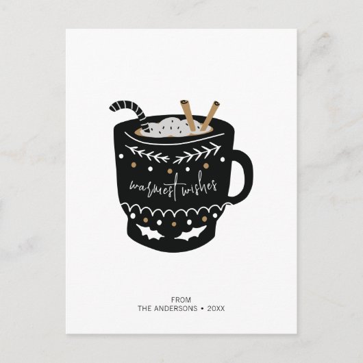 Modern Warmest Wishes Hot Cocoa Holiday Briefkaart (Voorkant)