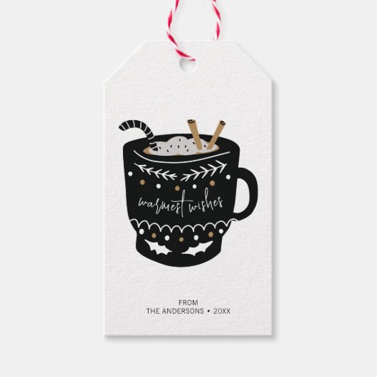 Modern Warmest Wishes Hot Cocoa Holiday Cadeaulabel (Voorkant)