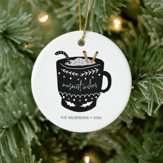 Modern Warmest Wishes Hot Cocoa Holiday Keramisch Ornament (Boom)