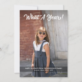 Modern wat een jaar aangepaste fotovakantie feestdagenkaart