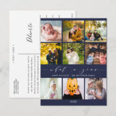 Modern Wat een jaar marine blauw fotocollage Feestdagenkaart (Voorkant / Achterkant)