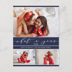 Modern wat een jaar marineblauw 3 fotocollage feestdagenkaart