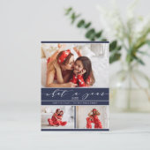 Modern Wat een jaar Navy Blue 3 Photo Collage Feestdagenkaart (Staand voorkant)