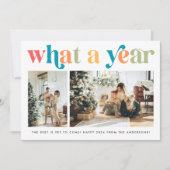 Modern Wat een Jaar Retro Kleurrijke 2 Foto Feestdagenkaart (Voorkant)