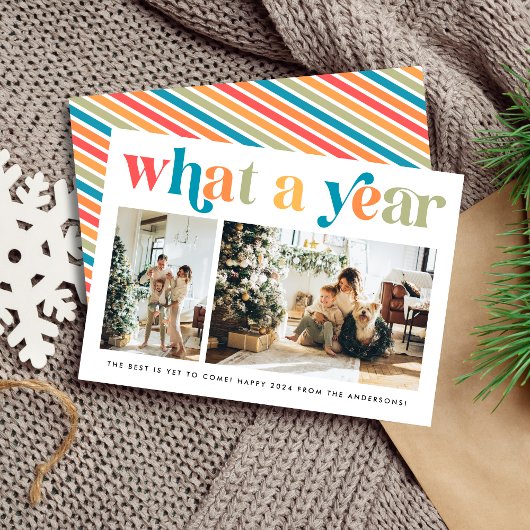 Modern Wat een Jaar Retro Kleurrijke 2 Foto Feestdagenkaart