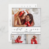 Modern Wat een jaar Wit 3 Fotocollage Feestdagenkaart (Voorkant / Achterkant)