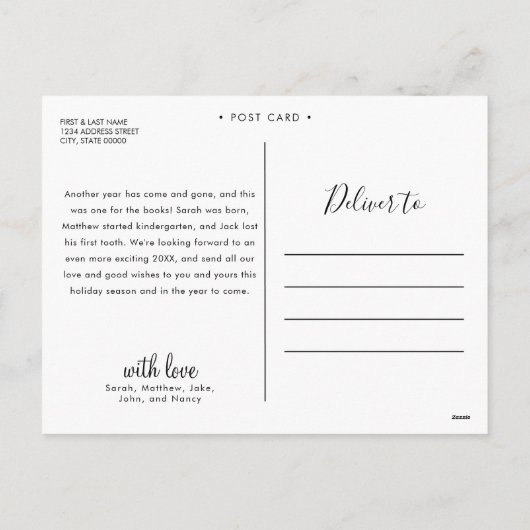 Modern wat een jaar wit fotocollage feestdagenkaart (Achterkant)