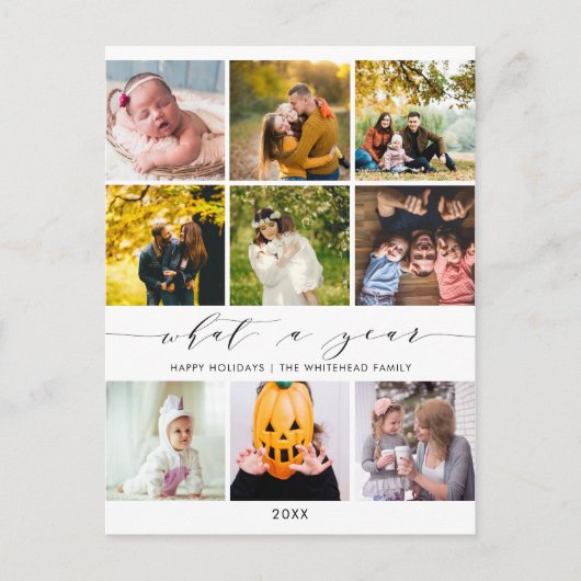 Modern wat een jaar wit fotocollage feestdagenkaart (Voorkant)