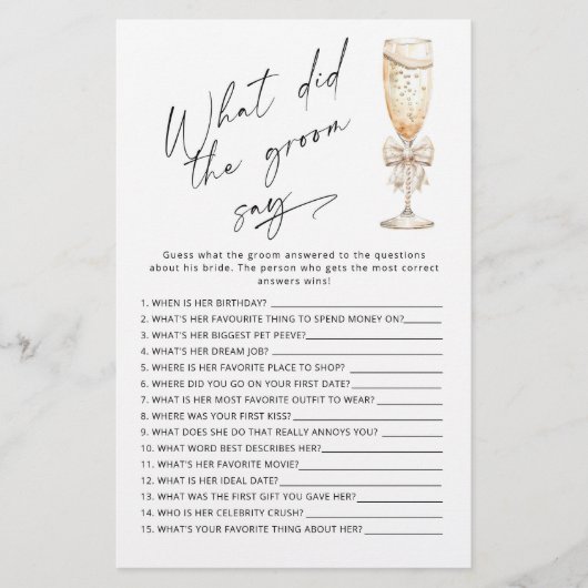Modern Wat zei de bruidegom vrijgezellenfeest spel (Voorkant)