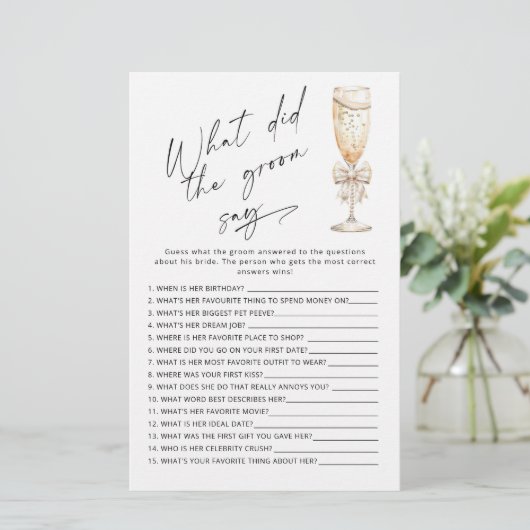 Modern Wat zei de bruidegom vrijgezellenfeest spel (Staand voorkant)