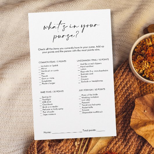 Modern Wat zit er in je tas Vrijgezellenfeest spel