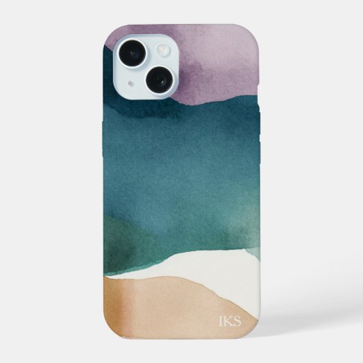 Modern Watercolor Abstract Monogram iPhone 15 Case (Achterkant)
