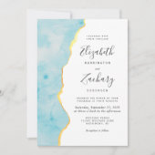 Modern Watercolor Aqua Blue Agate QR Code Wedding Kaart (Voorkant)