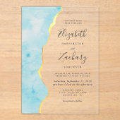 Modern Watercolor Aqua Blue Agate Wedding Acryl Uitnodigingen (Voorkant)