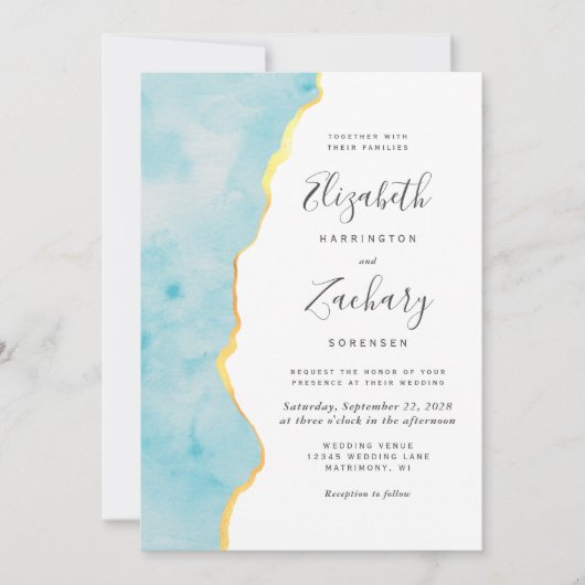Modern Watercolor Aqua Blue Agate Wedding Kaart (Voorkant)