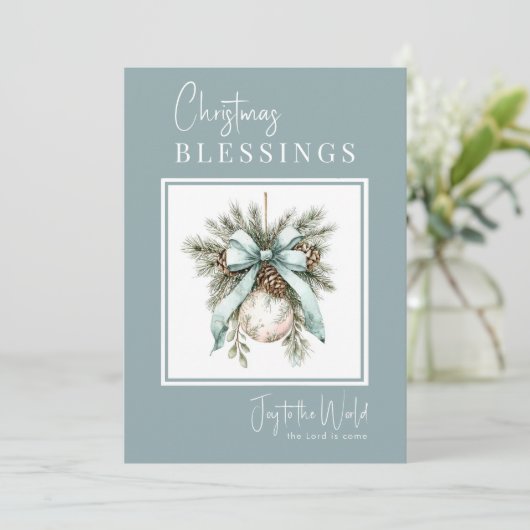 Modern Watercolor Bauble Christmas Blessings Feestdagenkaart (Staand voorkant)