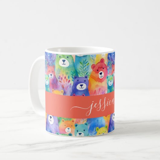 Modern watercolor bears pattern script name koffiemok (Voorkant links)