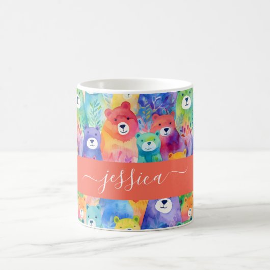 Modern watercolor bears pattern script name koffiemok (Center)