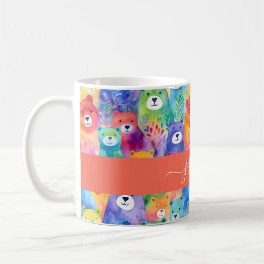 Modern watercolor bears pattern script name koffiemok (Links)