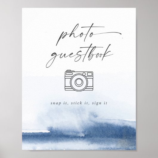 Modern Watercolor Blauw Huwelijksfoto Guestbook Poster (Voorkant)