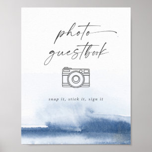 Modern Watercolor Blauw Trouwfoto Gastboek Poster